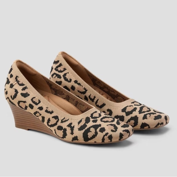 Vivaia Square-Toe Margot Wedge Pro Dark Leopard Tan Brown 37.5 US 7 P1 - Picture 1 of 9